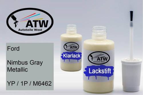 Ford, Nimbus Gray Metallic, YP / 1P / M6462: 20ml Lackstift + 20ml Klarlack - Set, von ATW Autoteile West.